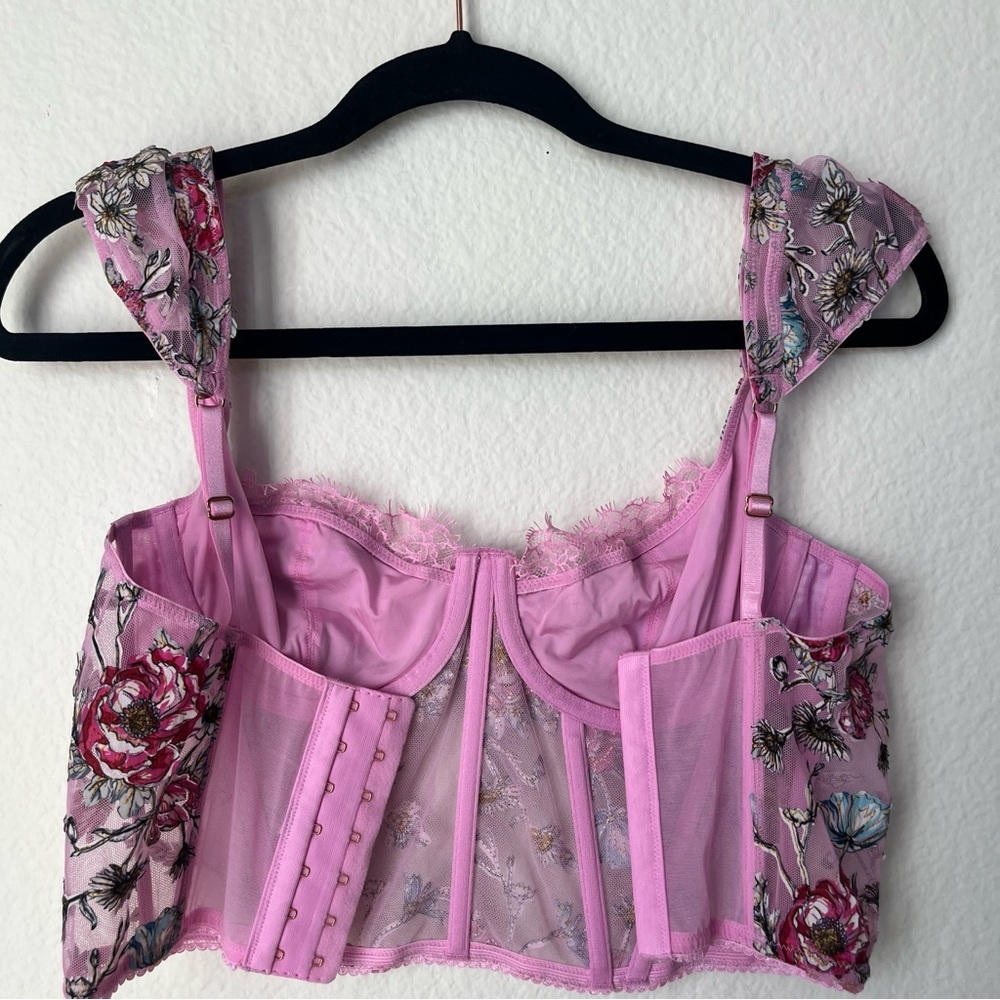 Whimsigoth Pink Floral Corset Crop Top Lace Bustier Fairycore Cottagecore Y2K - Picture 7 of 13